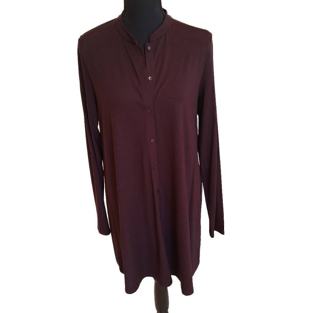 Eileen Fisher Womens Longer Jacket Long Sleeve Button Front Brown Small
